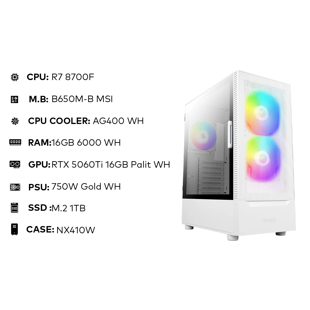 R7 8700F | 16GB 6000MHz | RTX 5060Ti 16GB Palit | 1TB NVMe | 750W Gold