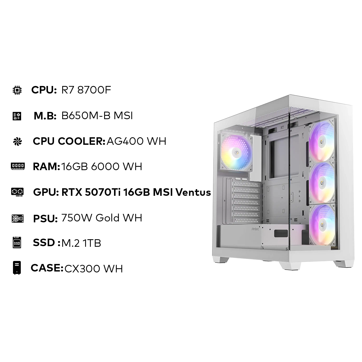 R7 8700F | 16GB 6000MHz | RTX 5070Ti 16GB MSI Ventus | 1TB NVMe | 750W Gold