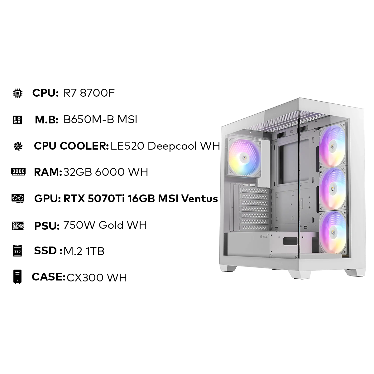 R7 8700F | 32GB 6000MHz | RTX 5070Ti 16GB MSI Ventus | 1TB NVMe | 750W Gold