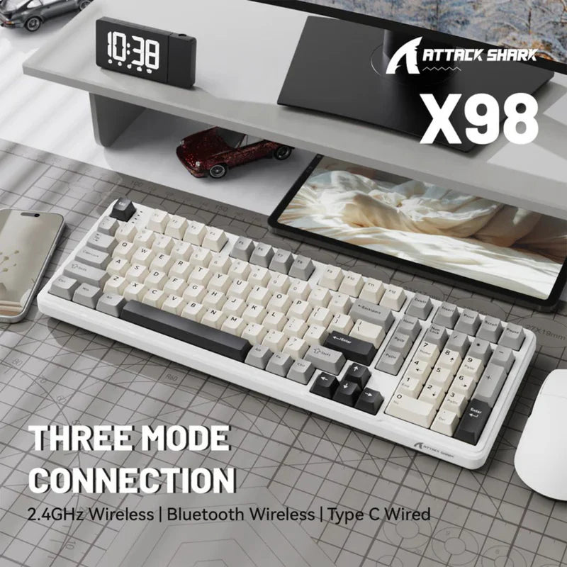 ATTACK SHARK X98 Tri-Mode Wireless Mechanical Keyboard - White