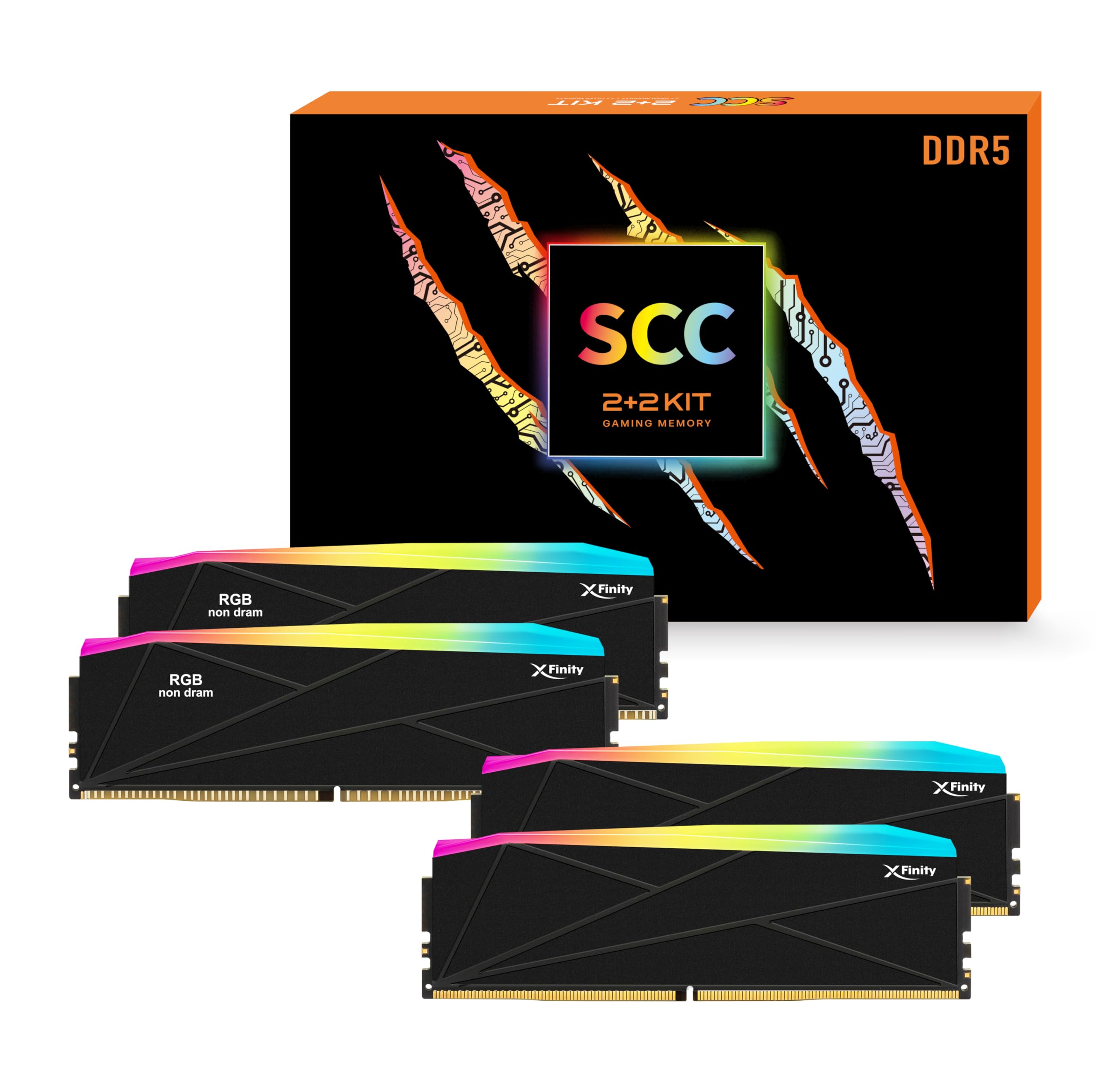 V-COLOR DDR5 SCC 2+2 KIT Manta XFinity 32GB(16GBx2) 8000MHz with RGB Filler kit CL38 1.45V RGB Gaming Desktop Upgrade RAM Memory Module - Black