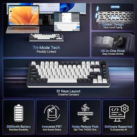 redragon k673wb-rgb-pro 75% gasket mechanical keyboard wired/2.4/bt